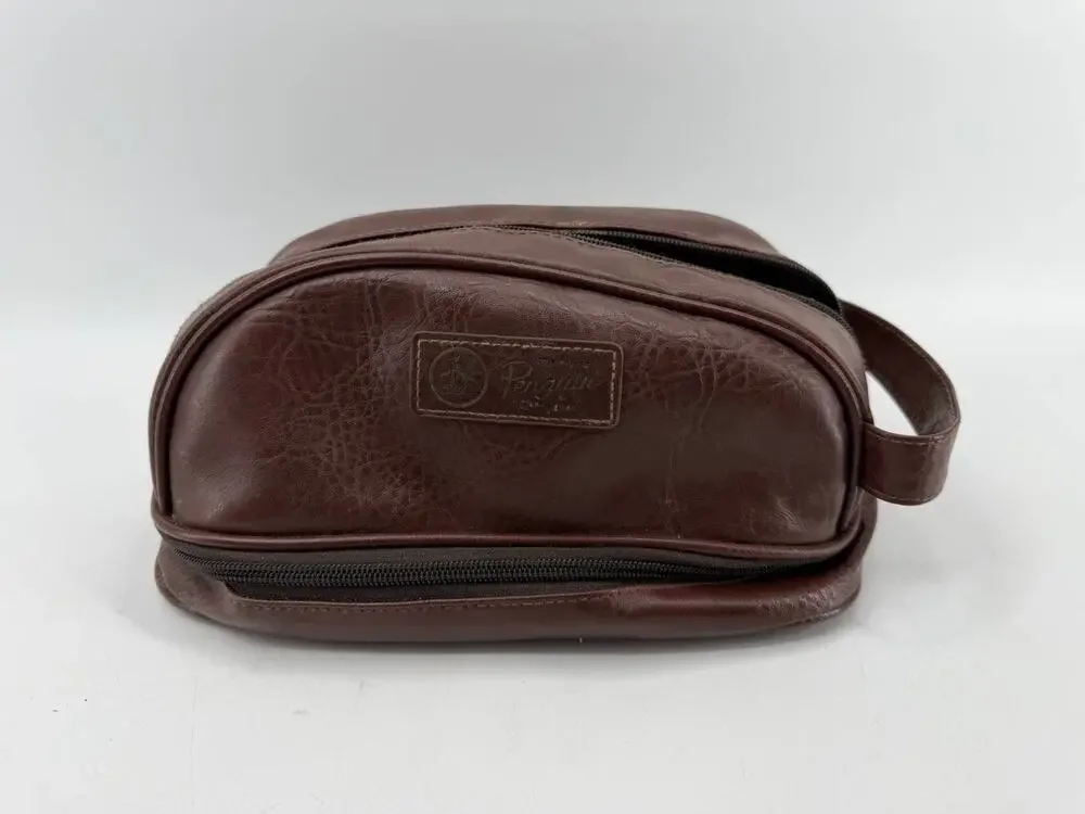 Original Penguin by Munsingwear Brown Faux Leather Toiletry Shaving Travel Bag